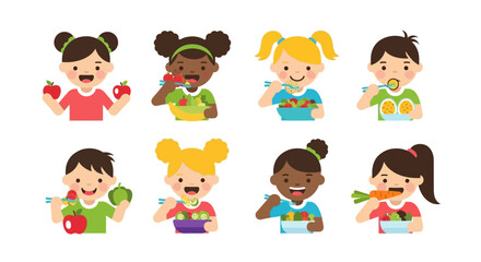 Naklejka premium Kids Eating Healthy Food Together