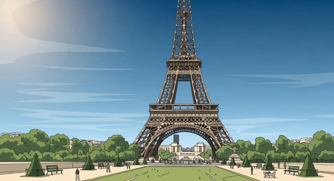 Eiffel Tower Paris France illustration landmark cityscape