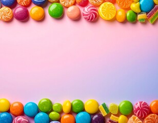 Fototapeta premium Bunte Bonbons am oberen Rand auf Farbverlauf