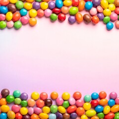 Fototapeta premium Bunte Bonbons am oberen Rand auf Farbverlauf