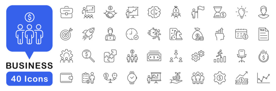 Business icon set. Business and finance icons in line style. Editable web icons. Vector illustration.