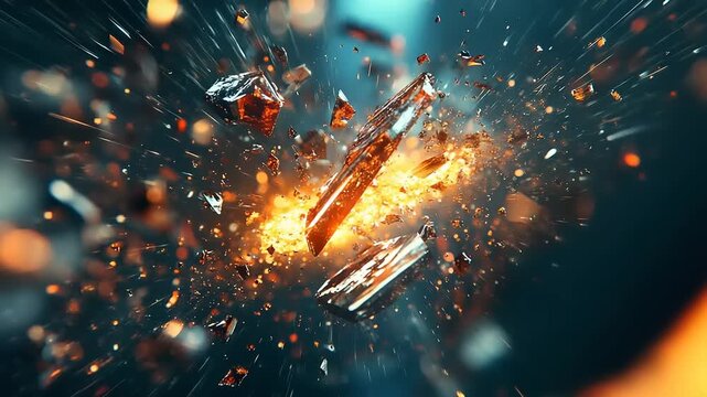 Abstract Explosion of Glass Shards and Fiery Energy.