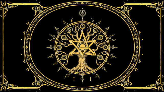 Sephirotic tree of life detailed. Kabbalah occult symbol. Vintage vector illustration.