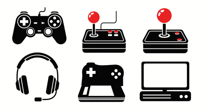 Set of Gaming Icons with Controllers and Headset