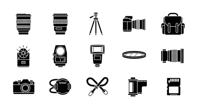 Set of Photography Equipment and Camera Gear Icons