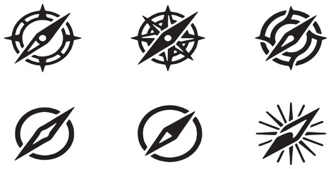 Fototapeta premium Collection of six different compass rose icons and symbols, representing navigation and direction.