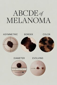 Medical chart displays the ABCDE of melanoma to help people identify potential signs of skin cancer through visual inspection.
