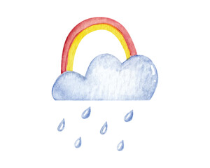 Fototapeta premium A colorful rainbow with rain on the white background.
