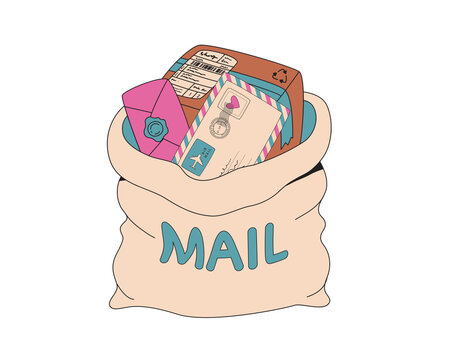 A bag filled with various mail items, symbolizing communication and correspondence.