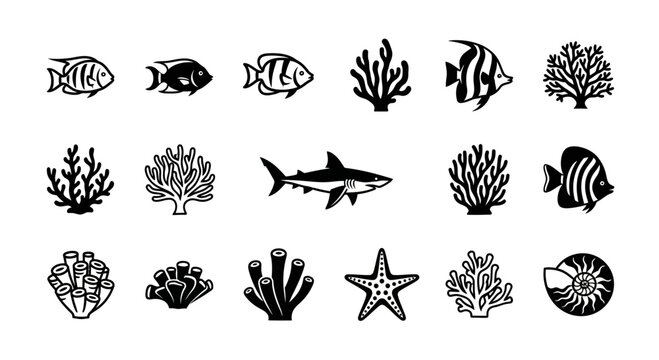 Set of Sea Life and Coral Reef Icons