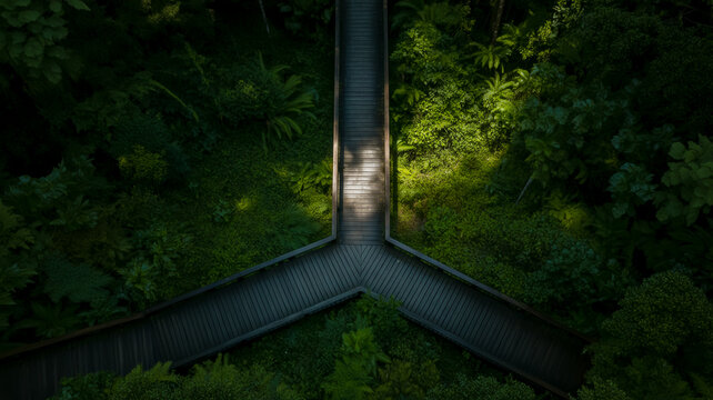 Aerial view of viewpoint Forest Wooden Path