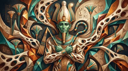 Fototapeta premium Abstract Egyptian Pharaoh Artwork Egyptian Art Pharaoh Hieroglyphs Ancient Egypt Colorful Digital Art Cultural Heritage. Concept featuring egyptian art, pharaoh, hieroglyphs, ancient egypt, colorfu...