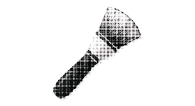 Halftone paintbrush with black handle and white ferrule isolated on transparent background
