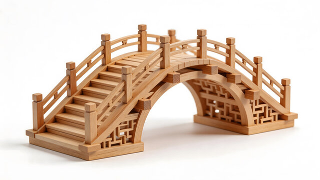 tenon. Elegant wooden bridge model with precise joinery on plain background. real-estate listings, architecture portfolios, designed for architectural facade and classical detail presentations.