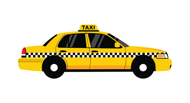 A bright yellow taxi cab illustrated in a simple flat style