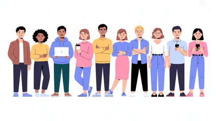 Fototapeta premium Diverse group of people standing together in a line