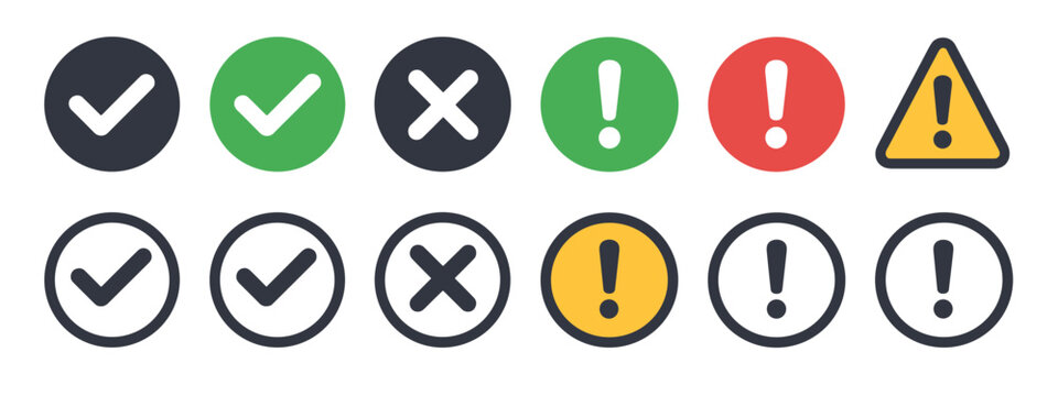Set of checkmark cross and exclamation mark check mark