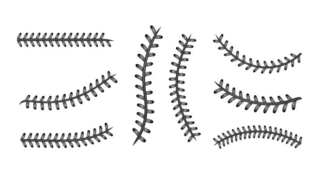 Black baseball stitching patterns closeup.