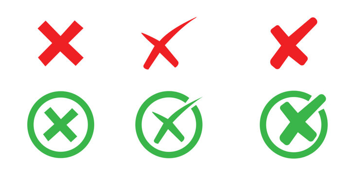 Art & Illustra tGreen check mark and red cross symbols for yes no correct incorrect choices approval rejection vectorion