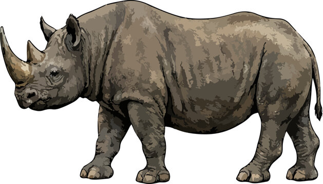 Diceros bicornis illustration art