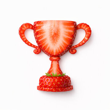 Strawberry Trophy Cup &ndash; Creative Fruit Award Concept on White Background