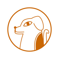 Dog head icon, minimalist vector illustration, brown outline, line drawing, isolated on white background