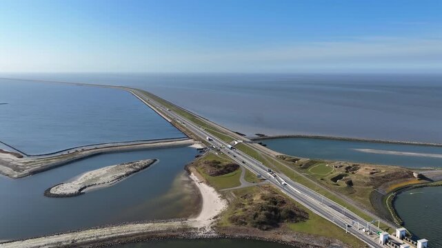 Coastal dam with ecological waterway infrastructure in Europe
