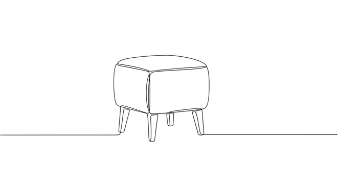 Round pouf ottoman with legs line drawing on gray background