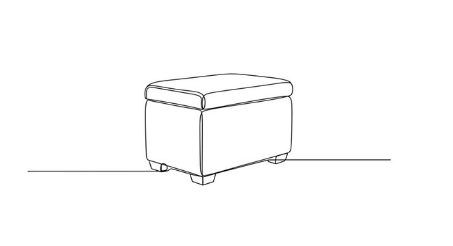 Square pouf ottoman with legs line drawing on gray background