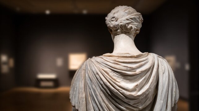 Headless marble statue with intricate folds of a carved toga. event programs, museum guides, designed for cultural heritage projects and event programs, elevates cultural identity.