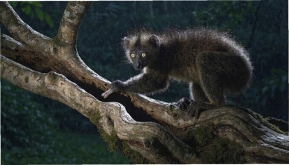 Naklejka premium Aye-aye with Large Unusual Eyes and Elongated Middle Finger, Gigapixel Standard v2 4x Image