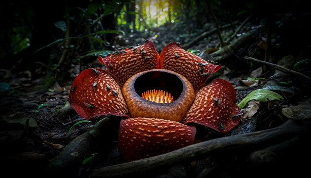 Hyper-Realistic 4K Portrait of Giant Rafflesia with Forest Debris and Insects