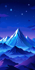 Obraz premium Glowing snowy mountain peaks under starry night sky