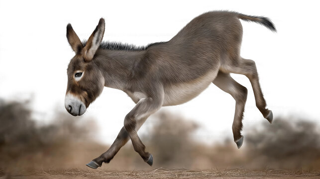 A bad-tempered donkey roams through the tall grass