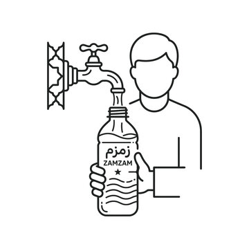 Zamzam Water Bottle Filling Illustration