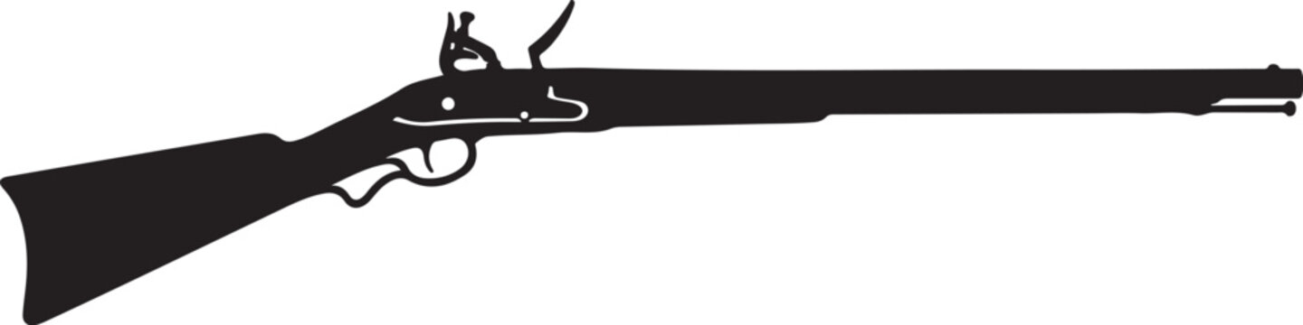 Rifle, antique firearm, black silhouette, vector illustration, hunting, military, weapon