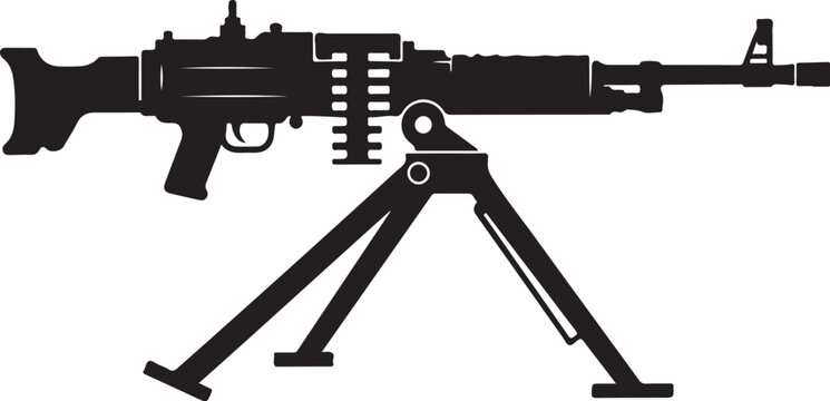 Machine gun, assault rifle, black silhouette, vector illustration, military weapon, firearm