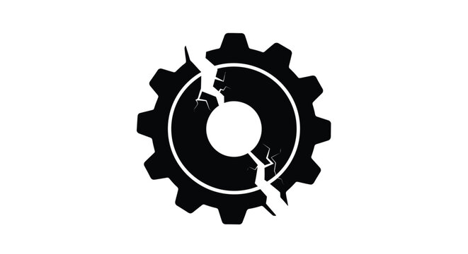 A broken gear with lightning showcasing a dramatic black silhouette