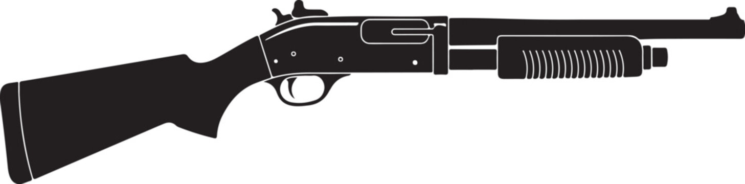 Black rifle, assault rifle, gun silhouette, weapon icon, vector illustration
