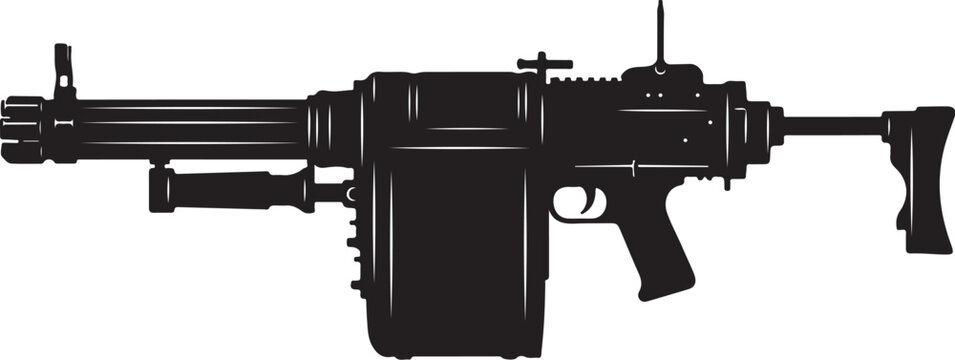Black assault rifle, machine gun vector, firearm illustration, military weapon