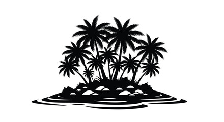 Tropical island with several palm trees in a striking silhouette © sahidabegum