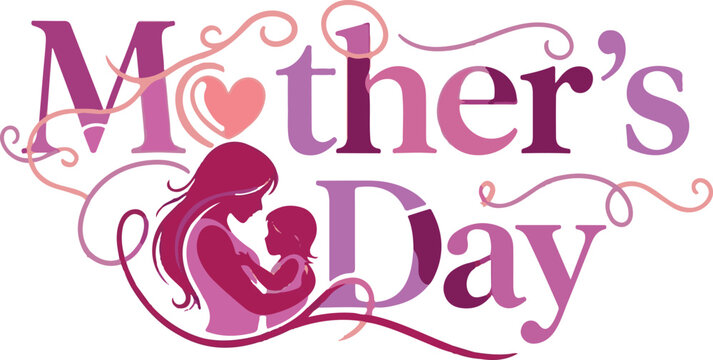 Mother's day greeting with silhouette of mother and child
