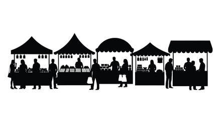 Obraz premium Outdoor market stalls with people a striking black silhouette