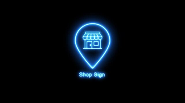 Digital Store Location Marker with Neon Style Shop Location Pin glowing effect location pin storefront local business web icon.