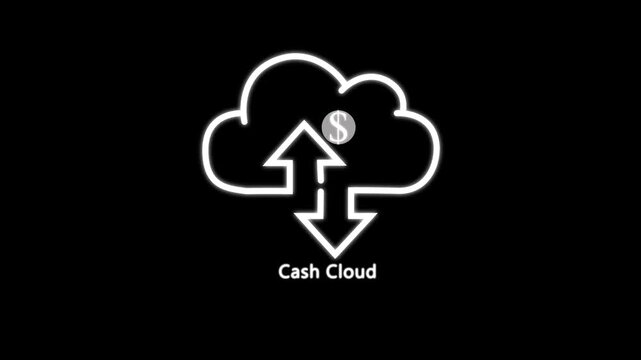Cash Cloud Icon with Glow and Digital Money Transfer money, bank transaction network financial growth.