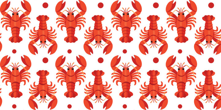 seafood themed red crayfish pattern seamless white background