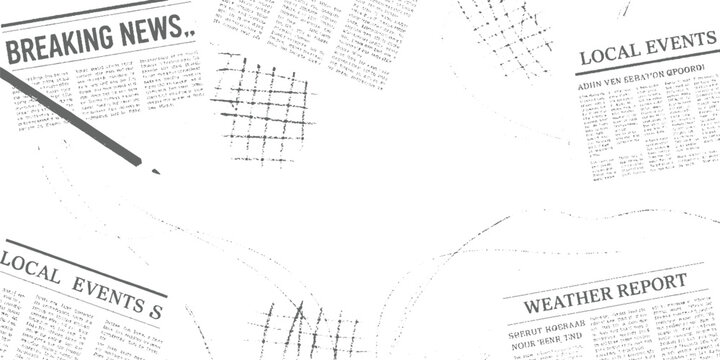 Newspaper clipping with breaking news local events and weather report headlines and text