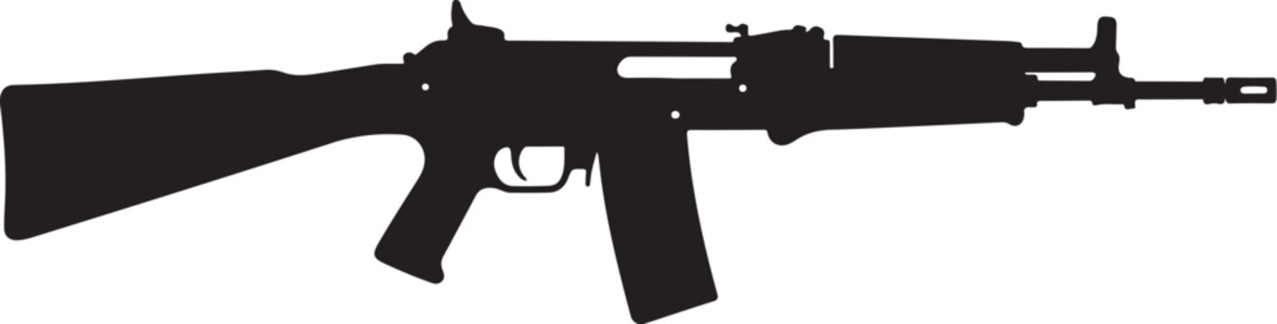 Rifle silhouette, black assault gun, vector firearm, military weapon