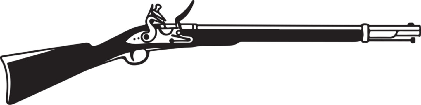 Vintage flintlock rifle, antique firearm, black powder gun, historical weapon