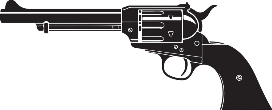 Revolver, Colt, Pistol, Gun, Firearm, Vector, Black, Illustration, Side View, Weapon